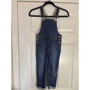 Mini Boden Denim Overalls with Floral Print Inside side 5-6y